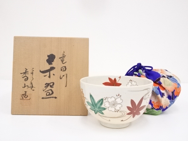 JAPANESE TEA CEREMONY KYO WARE TEA BOWL MAPLE & STREAM  CHAWAN 